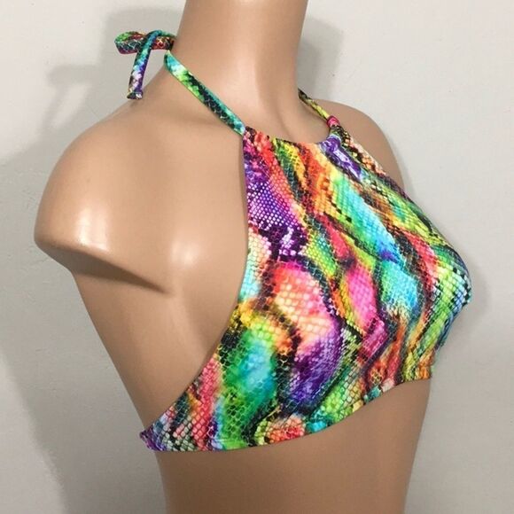 New. Vitamin A rainbow snakeskin halter bikini top. - Picture 3 of 7